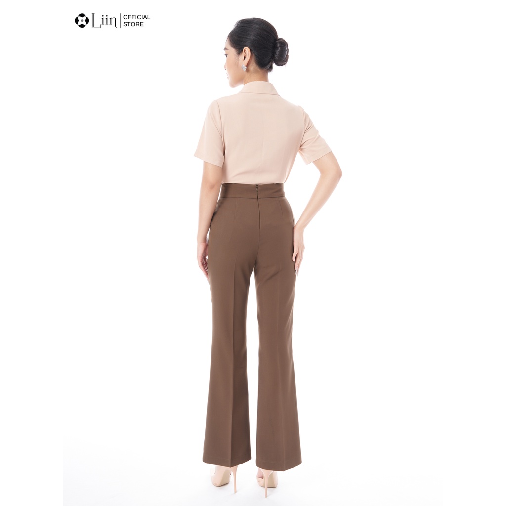 Áo sơ mi nữ cộc tay linbi cao cấp chất vải đũi cộc tay màu nâu phong cách thanh lịchLiin Clothing SM4384