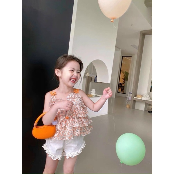 QCCC - Set áo 2 dây hoa quần short thời trang mùa hè cho bé gái