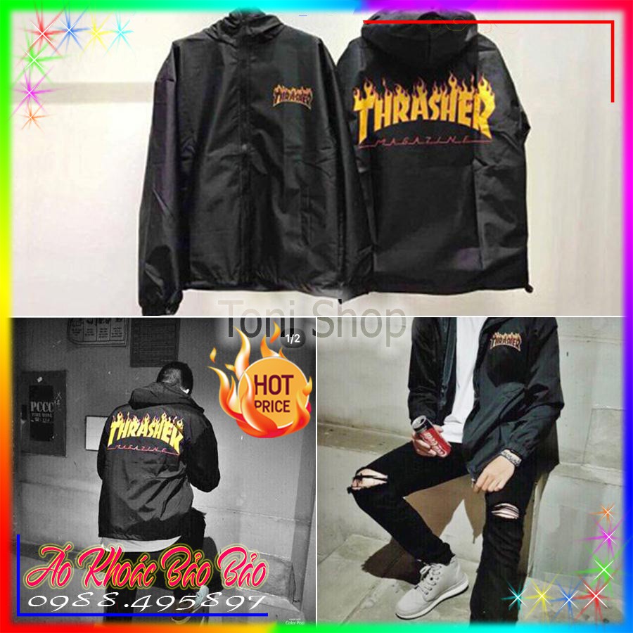 ÁO KHOÁC DÙ Thrasher Lửa - M12 [Có Ảnh Thật]