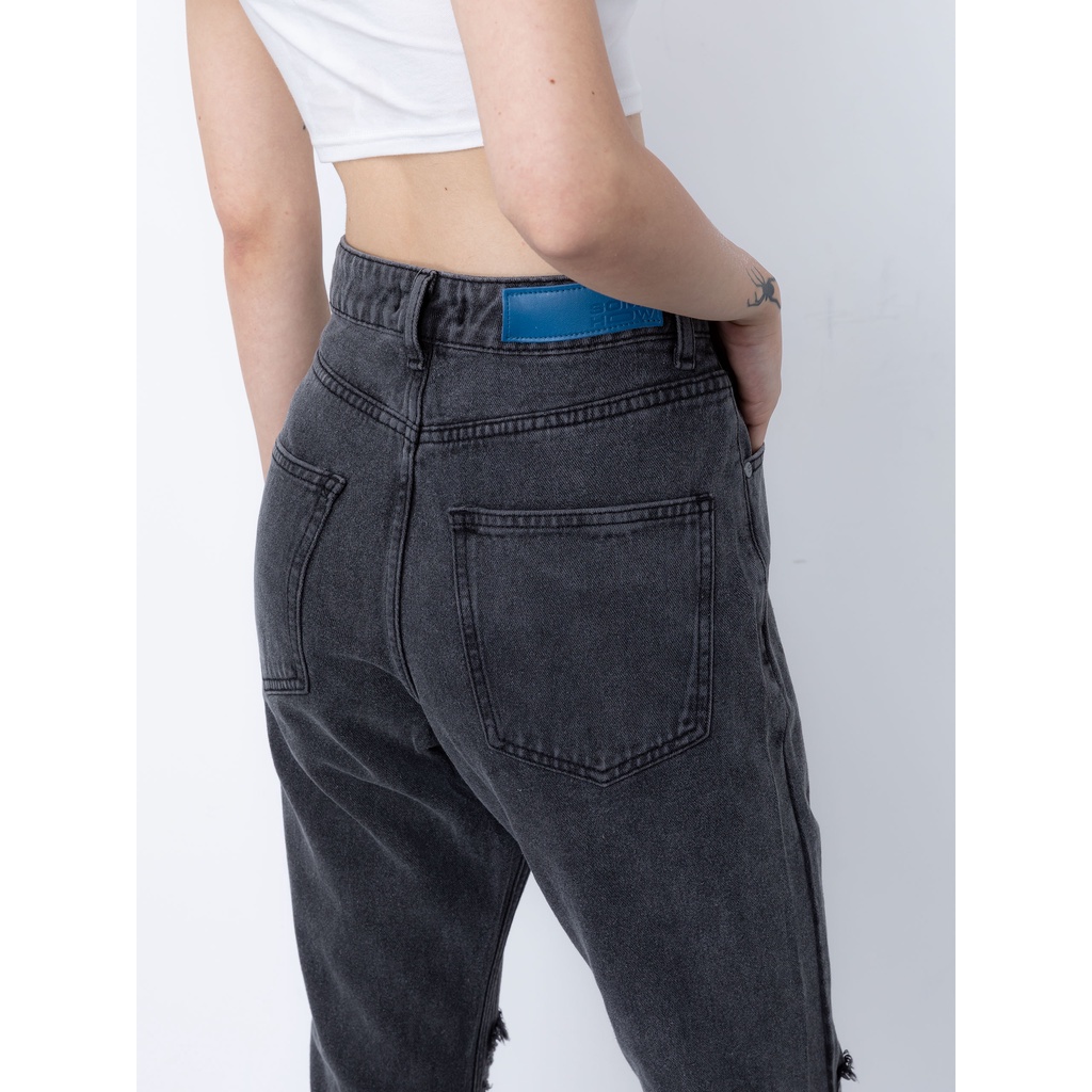 Quần Jean Nữ Flare Ripped Dark Grey , Chất Jean Dày Dặn , WQJ000031,SOMEHOW