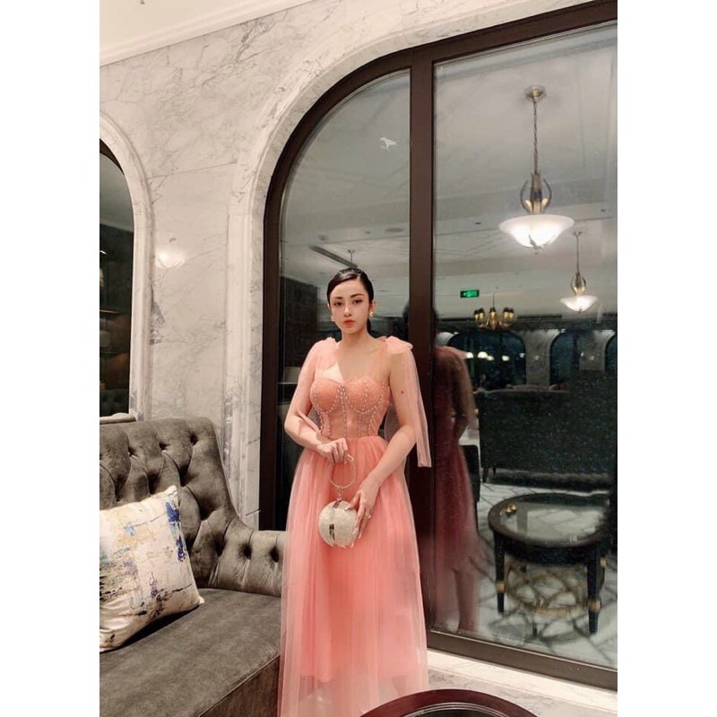 đầm xoè nơ đính đá ( ảnh và video thật 1000% )