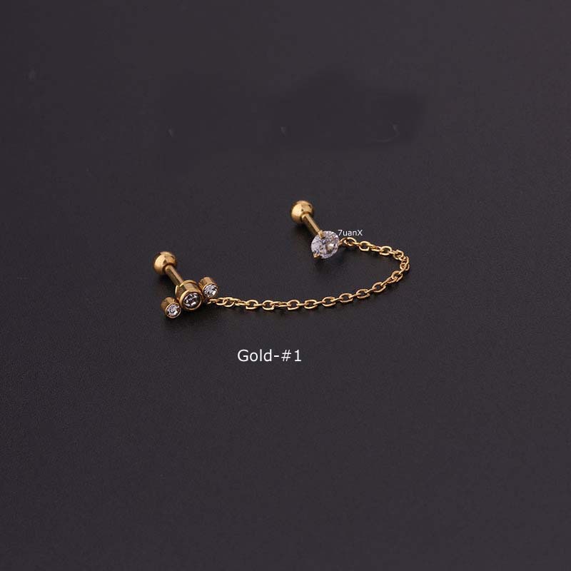 Khuyên Tai Dạng Chuỗi Xích 16 Gauge Bằng Thép Không Gỉ Đính Đá Zircon Nhân Tạo