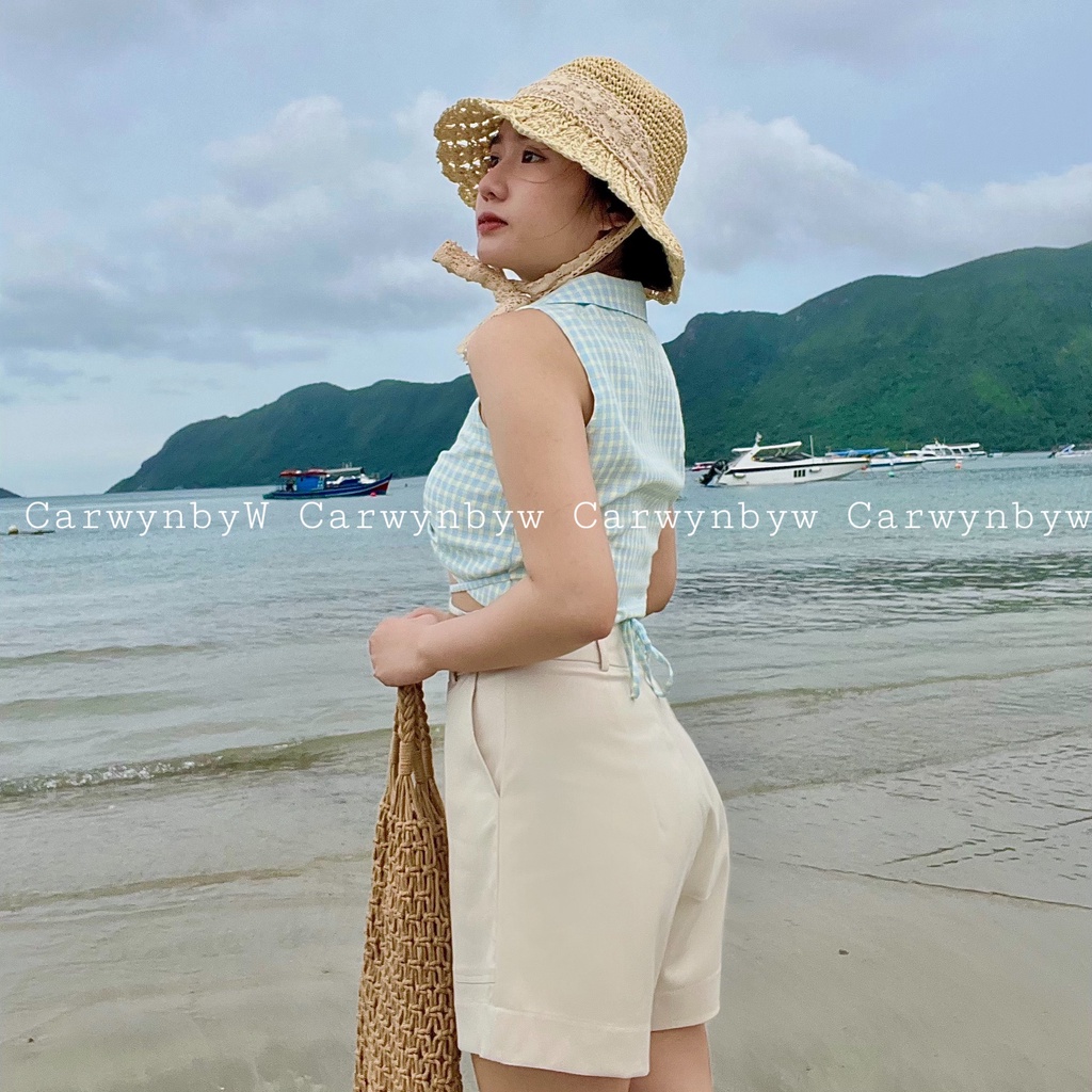 CarwynbyW - Quần Short Kaki Lưng Cao Túi Kiểu Sâu