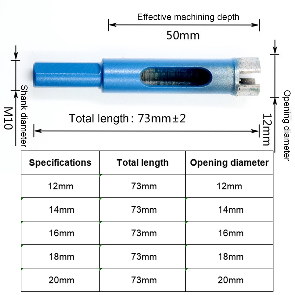 Mũi Khoan Lỗ 12-50mm Chuyên Dụng Cho Các Bề Mặt Kính / Gạch Men / Đá Hoa Cương