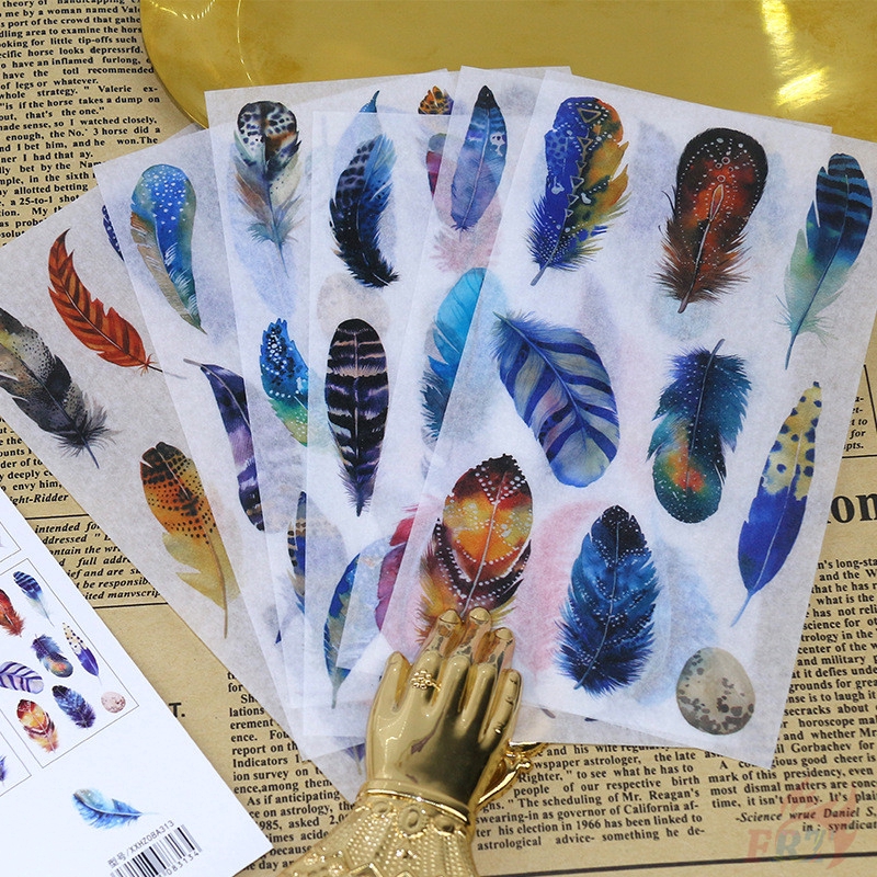&gt; Ready Stock &lt;❉ Original Fashion Giấy và decal dán tường ❉6Sheet/set Colorful Dream Feather Decals Stickers