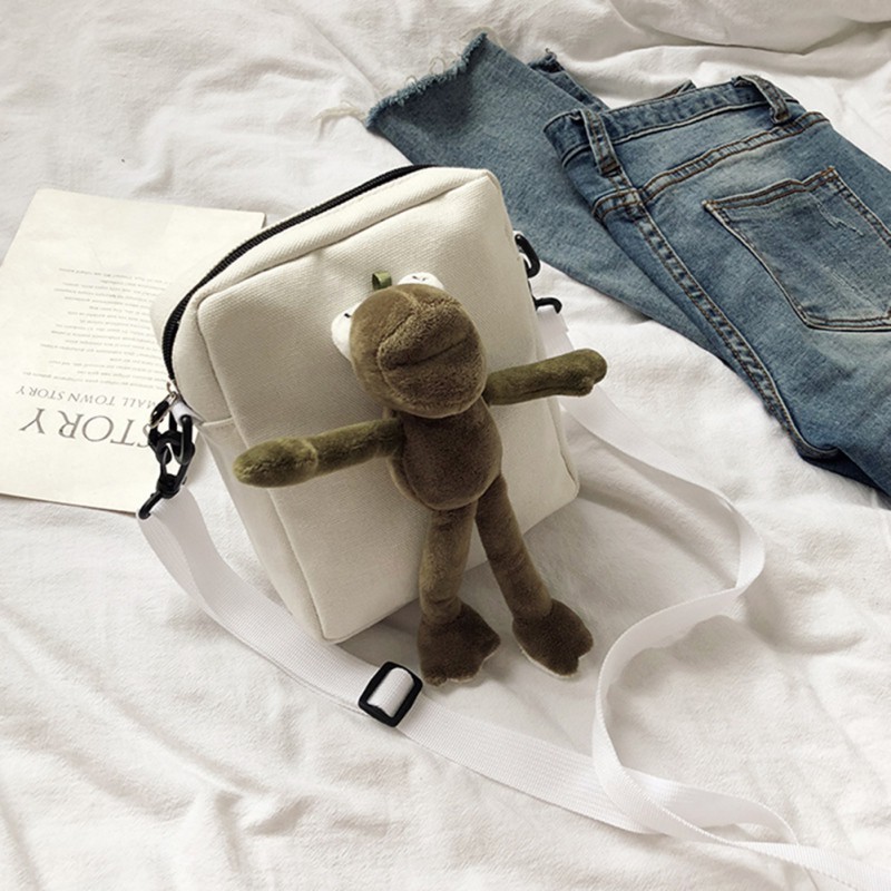 Túi vải đeo chéo phong cách Nhật Bản đính chú ếch hoạt hình xinh xắn cho nữ