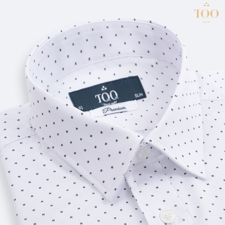 Áo sơ mi nam ngắn tay TQQ họa tiết tinh tế H318CB dáng slimfit công sở xẻ tà có túi ngực lịch sự