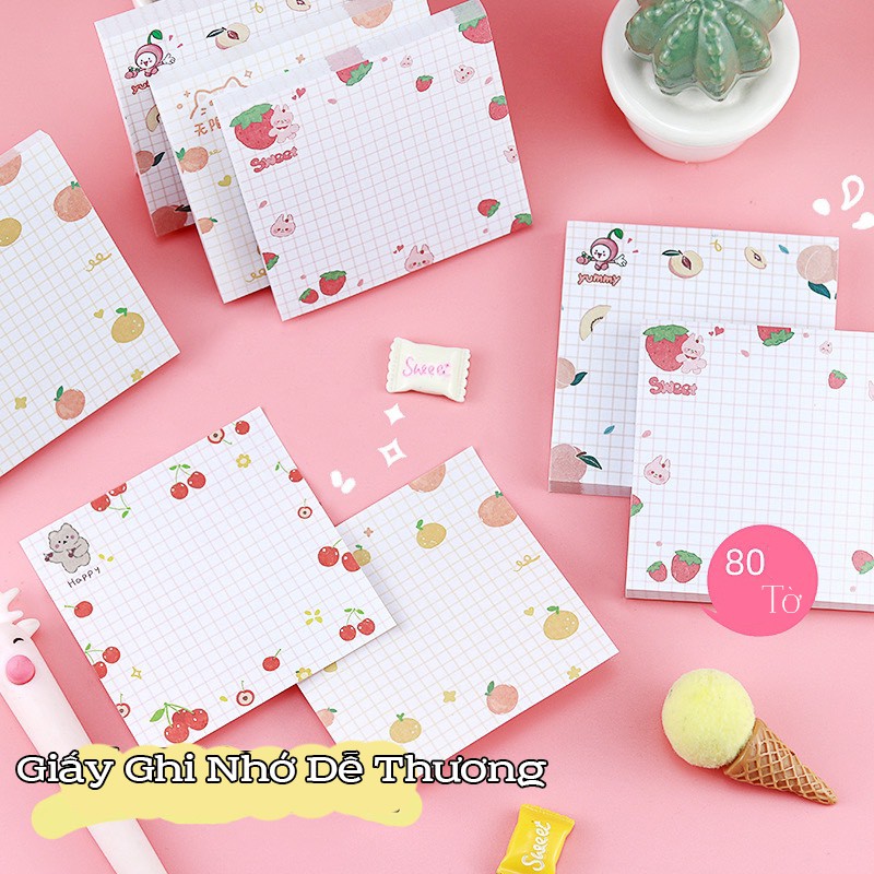 Tập 80 giấy note giấy nhớ họa tiết dễ thương FRUIT 8*8cm D-04