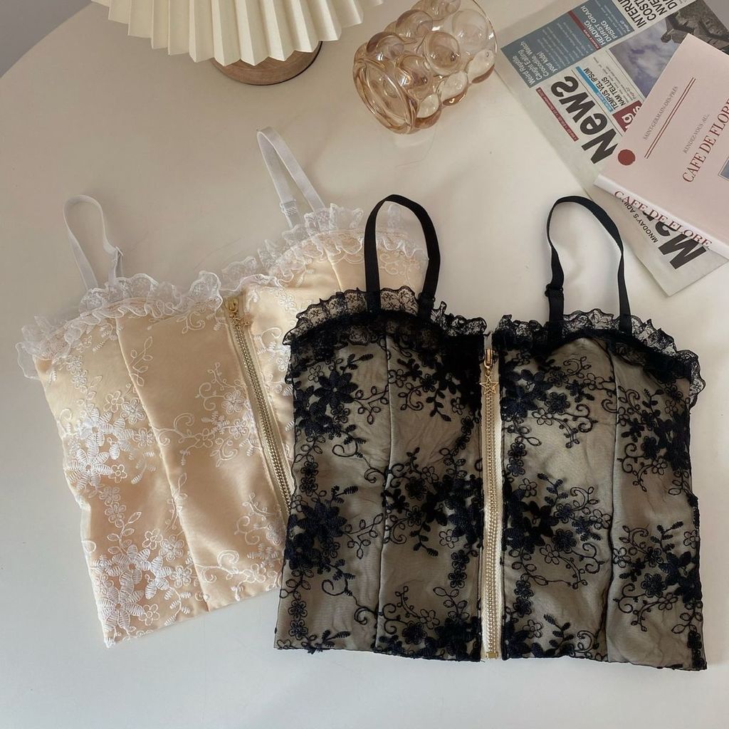 Áo Hai Dây Phối Ren Có Khóa Kéo Quyến Rũ Thời Trang Cho Nữ