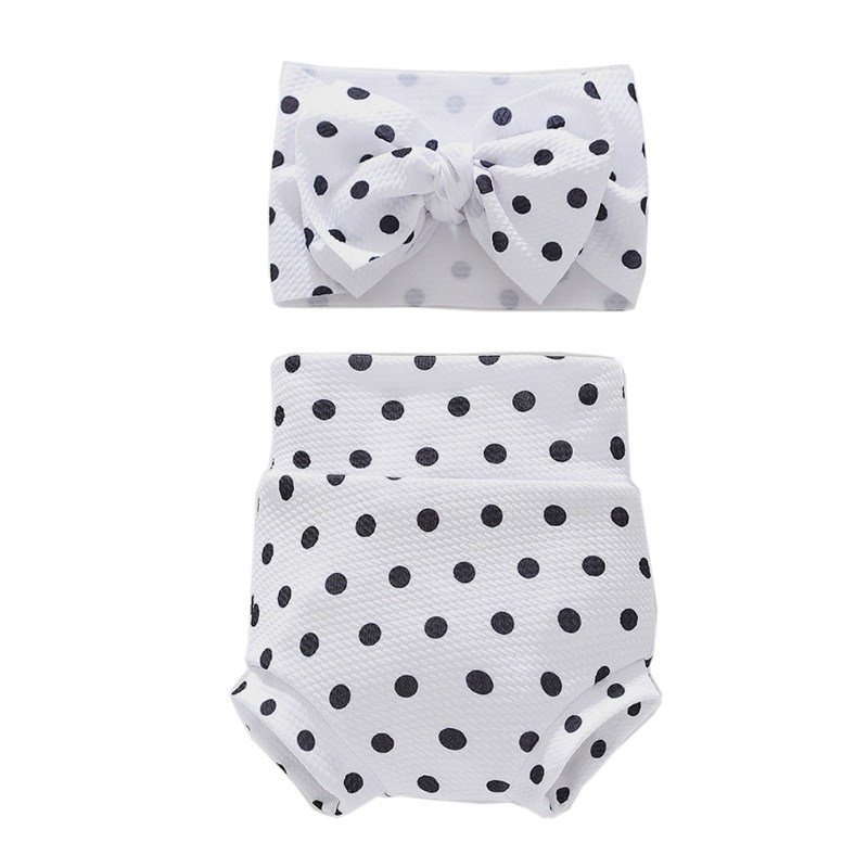 Set Quần Short + Băng Đô Đính Nơ Họa Tiết Chấm Bi Xinh Xắn Cho Bé Gái