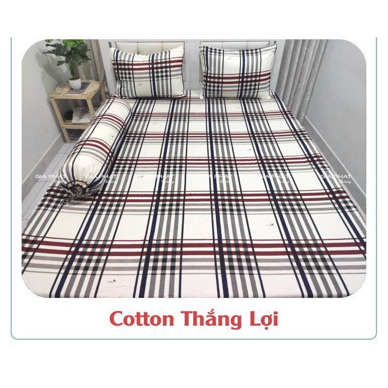 Drap Thắng Lợi, ga giường chính hãng cotton 100% (4 món) chất vải dày dặn, thấm hút mồ hôi