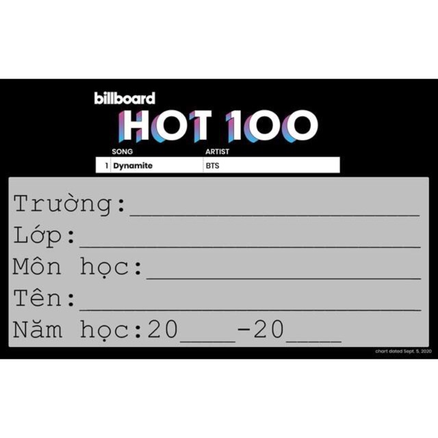 Nhãn vở BTS HOT 100 20 cái / 20 nhãn vở HOT 100