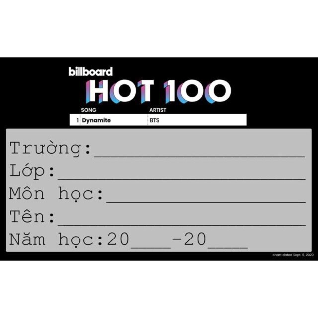 Nhãn vở BTS HOT 100 Combo 20 cái