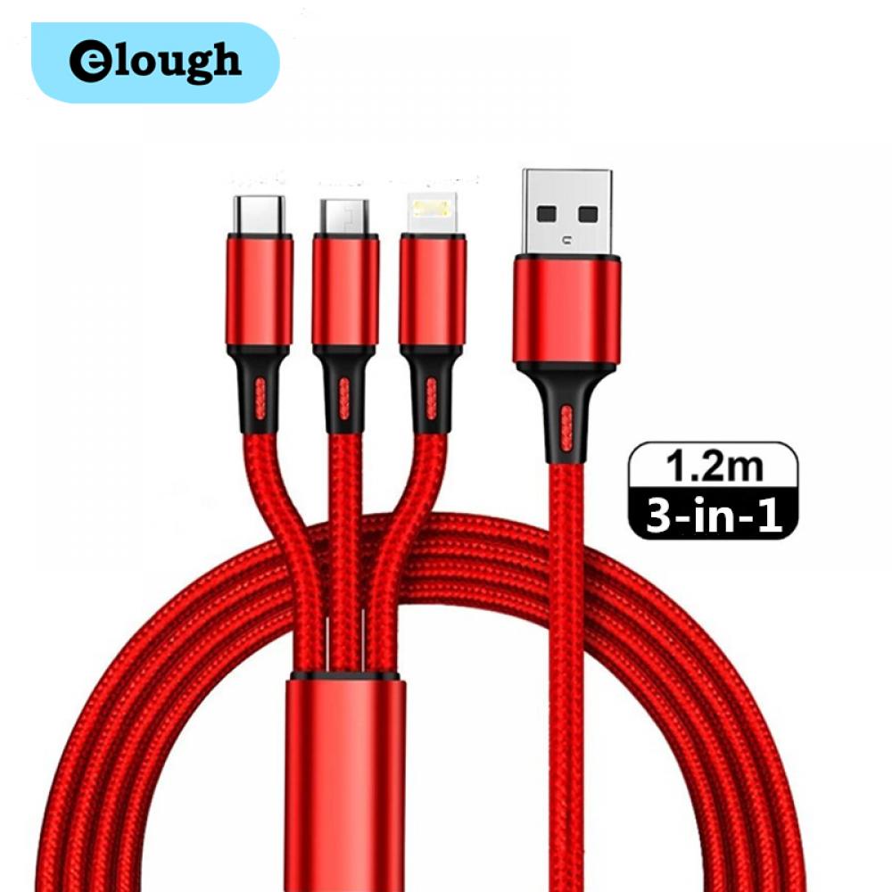 Cáp sạc Elough cổng micro USB Type C 3A 3 trong 1 tiện lợi chuyên dụng cho điện thoại
