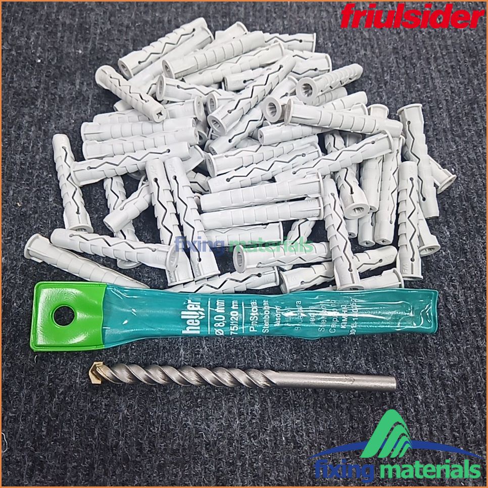 Combo gồm 100 cái tắc kê nhựa Friulsider XP (SX tại Ý) + 1 mũi khoan Heller (SX tại Đức)