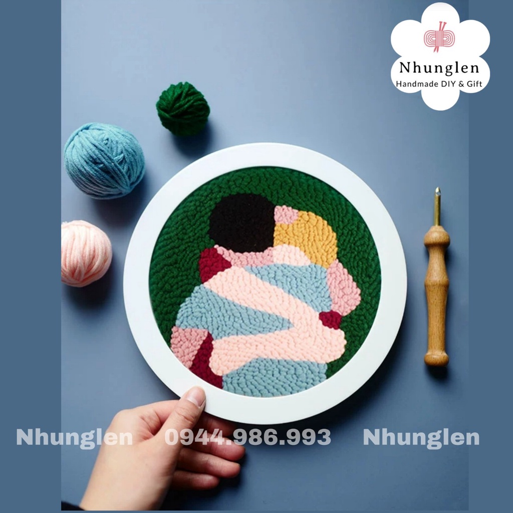 DIY Bộ Thêu Len Xù Cặp Đôi Ôm Nhau - Punch Needle Decor -  Qùa Tặng Handmade Ý Nghĩa
