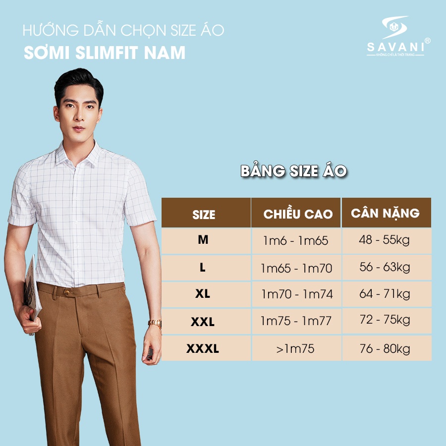 Áo sơ mi nam ngắn tay SAVANI trẻ trung, lịch lãm, vải sợi sồi không nhăn, thoáng mát - MSS0162