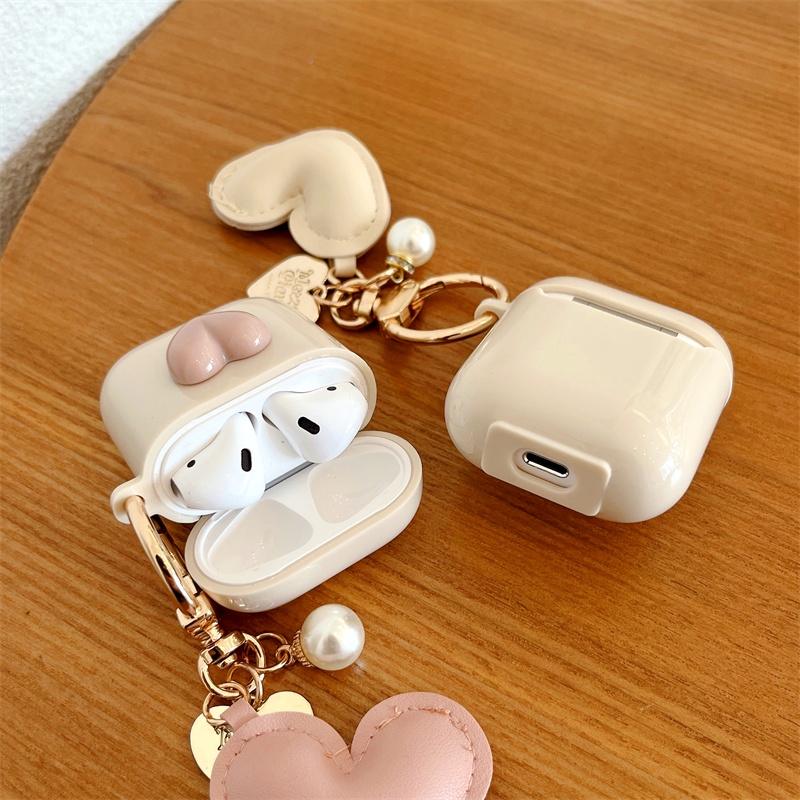 Vỏ Bảo Vệ Hộp Sạc Tai Nghe Airpods 1/2/3 Chất Liệu Da Gắn Trái Tim Dễ Thương