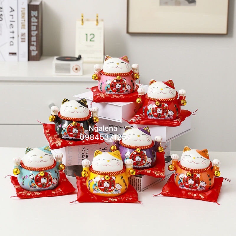 Mèo thần tài may mắn Maneki Neko 10cm (Hũ tiết kiệm)i