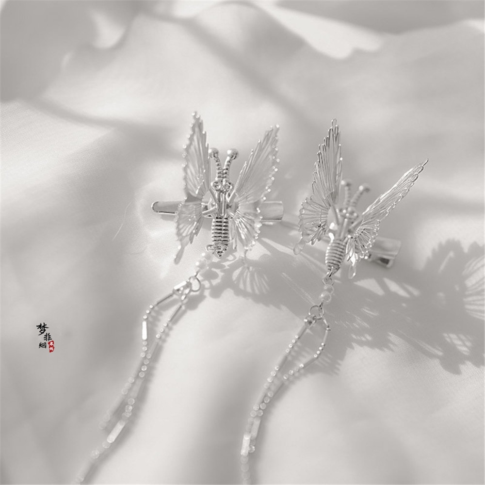 1 Kẹp Tóc Hình Bướm Dạng Chuỗi Dài Màu Vàng/Bạc Phong Cách Hàn Quốc Thời Trang Dự Tiệc