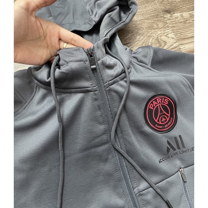 Bộ Quần Áo Thể Thao Nam Jacket + Pant NK PSG Strike Gris Rouge 2022