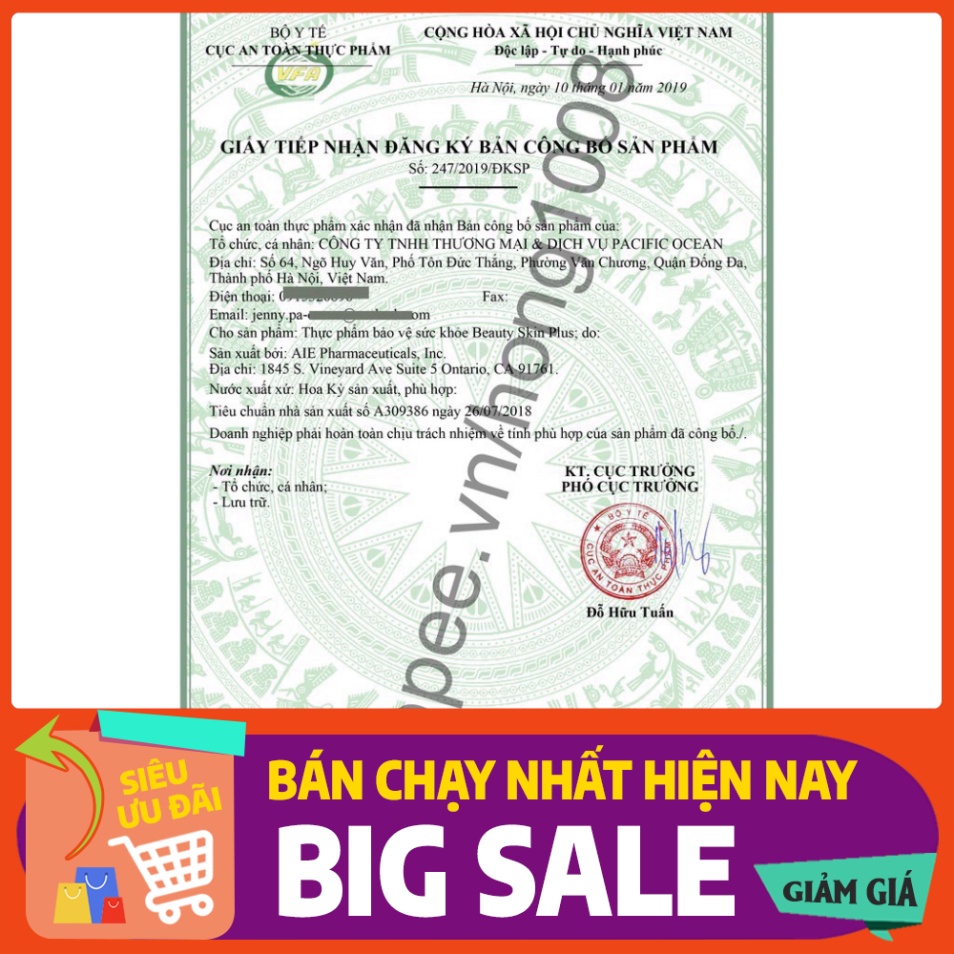 ĐẠI HẠ GIÁ Viên Uống Beauty Skin Plus 60 Viên của Mỹ - Hỗ Trợ Trắng Da, giảm nám ĐẠI HẠ GIÁ