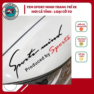 Tem dán xe hơi Sport mind cao cấp, dán nắp capo loại cỡ lớn (2 màu đen đỏ và trắng đỏ)