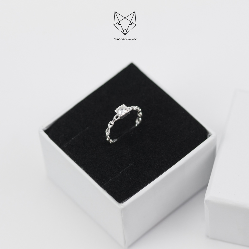 Nhẫn Bạc Ta CaoBac Silver Cá Tính Đơn Giản Dây Xích Ổ Đá Vuông Mini Cá Tính Cho Nữ Unisex Có Thể Làm Nhẫn Ngón Út
