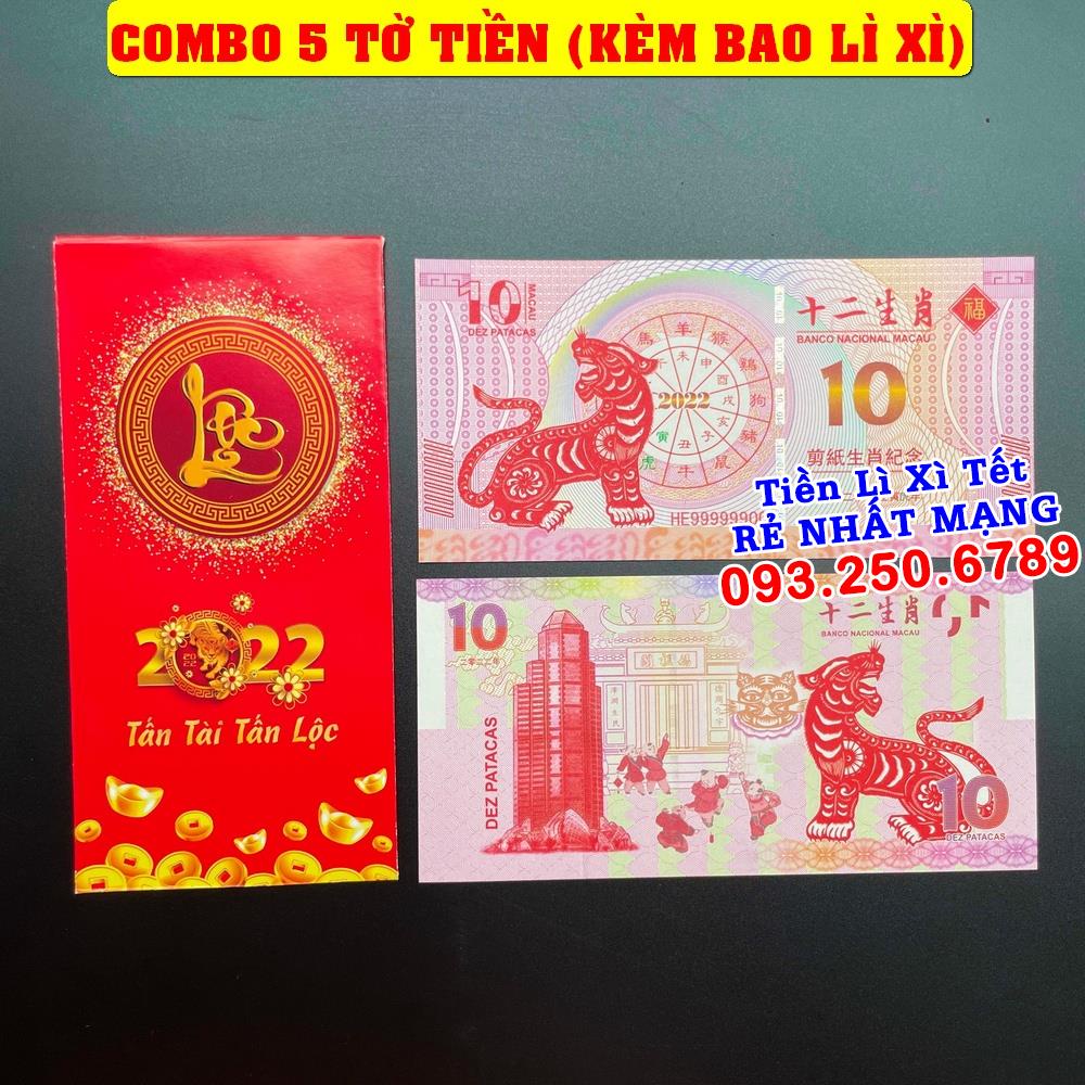 ⭐ FREE SHIP⭐ Combo 5 - Tiền 10 Macao Hình Cọp Lưu Niệm Lì Xì Tết Nhâm Dần, Quà Tết 2022