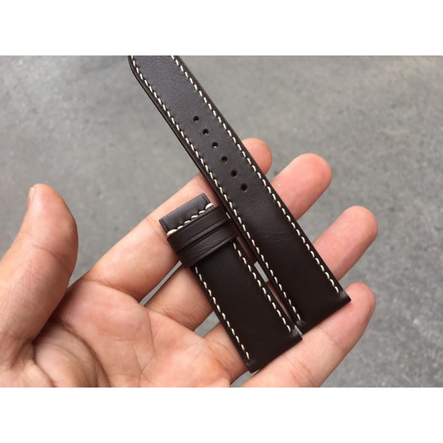Dây Đồng Hồ Da Bò Handmade Nhập Khẩu Khâu Tay Cao Cấp Màu Nâu Chỉ Trắng DOHA