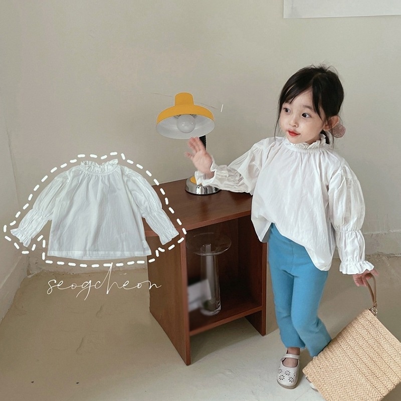 Áo kiểu tay dài phồng cổ bèo dễ thương thời trang xuân thu dành cho bé gái 3-8 tuổi