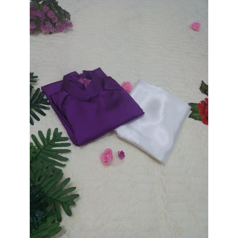 Set bộ áo dài tím lụa satin 8-35kg