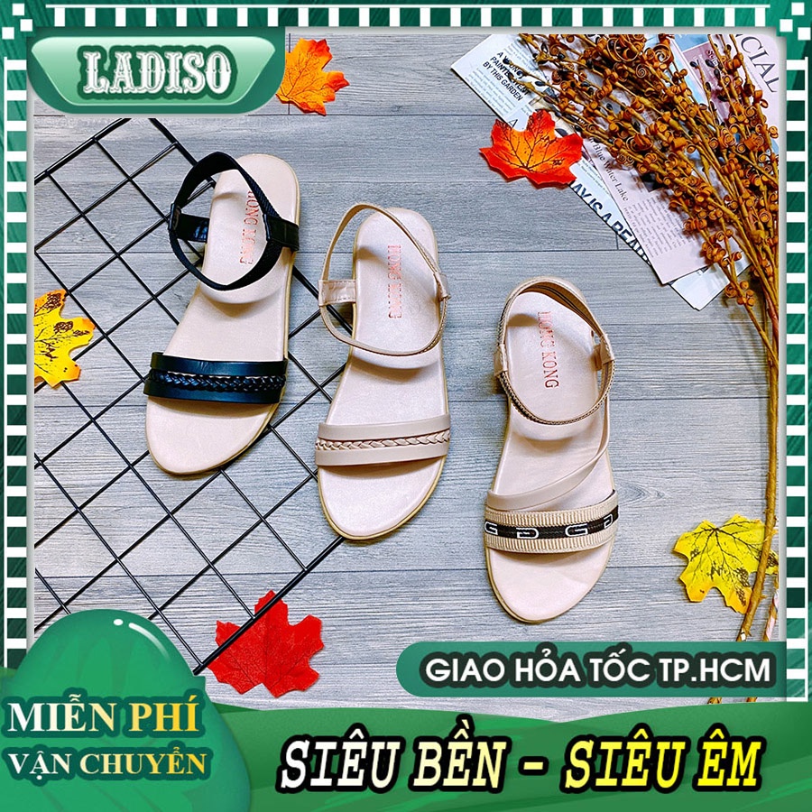 Dép Sandal nữ xỏ ngón 2 quai chéo LADISO đế bệt, dép quai hậu học sinh đi học. đi chơi, đi biển TT398