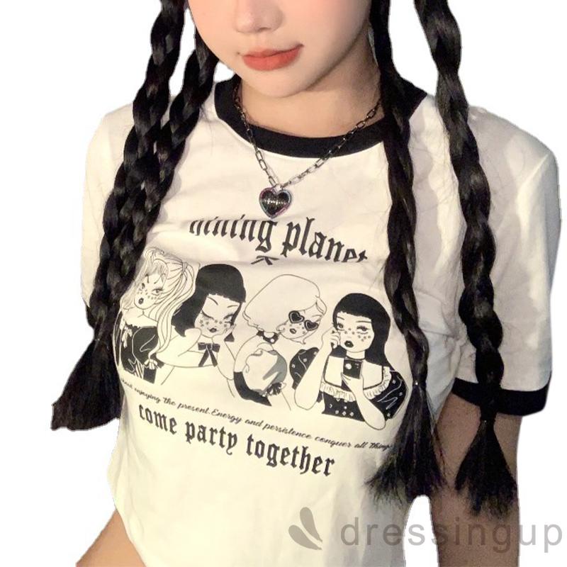 Áo Croptop Tay Ngắn Cổ Tròn In Họa Tiết Nhân Vật Hoạt Hình Thời Trang Mùa Hè Cho Nữ