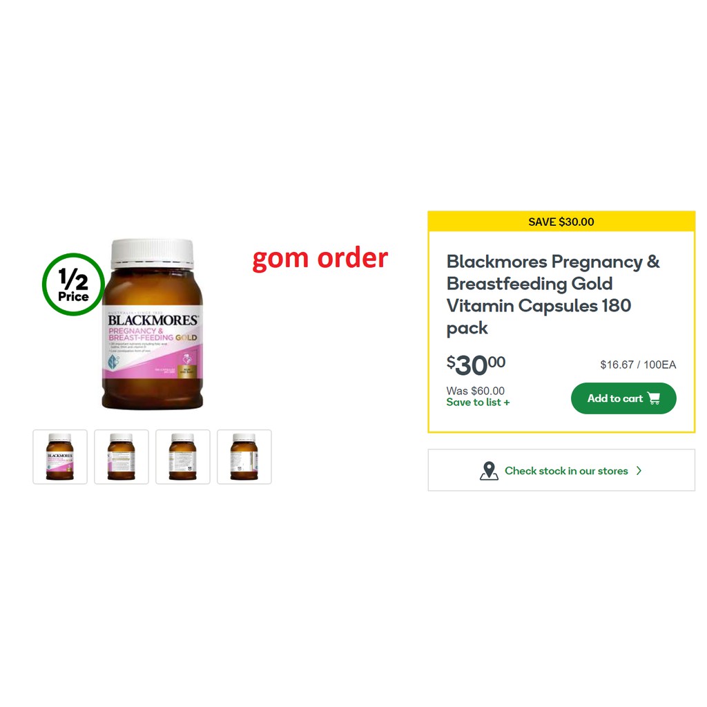 [Hàng Úc, đủ bill] Vitamin bầu và cho con bú Blackmores Pregnancy and Breastfeeding Gold 180 viên - MẪU MỚI