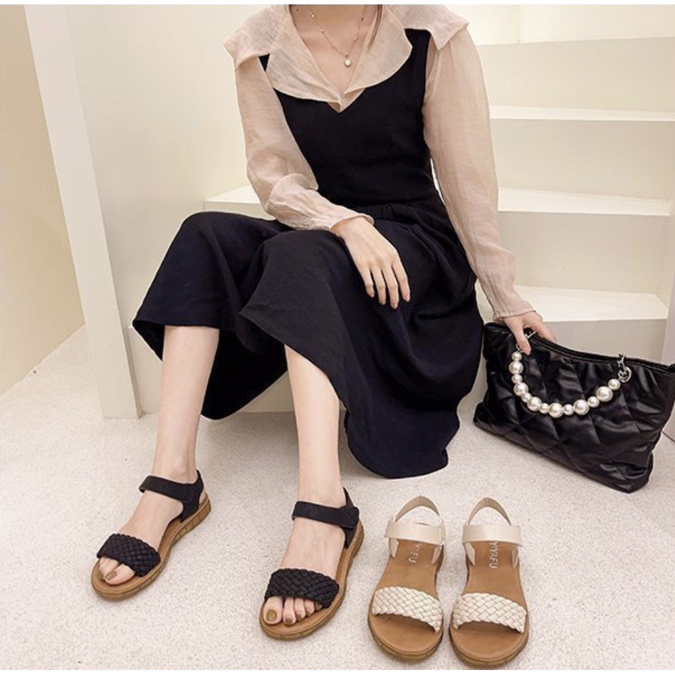 Sẵn_Hàng QC_Sandal nữ đế dẻo in hình gấu quai bện