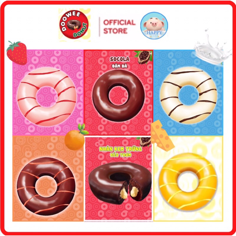 Bánh Donut DOOWEE phủ Phô mai/ Sôcôla/ Dâu/ Cam/ Sữa gói 30g