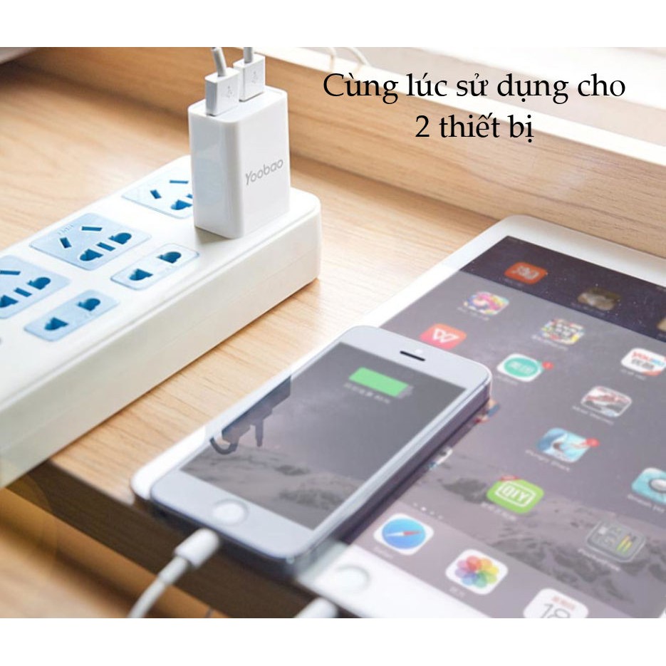 Cốc sạc 2 cổng USB 2.1A dùng cho điện thoại, máy tính bảng, sạc dự phòng... YOOBAO 722S