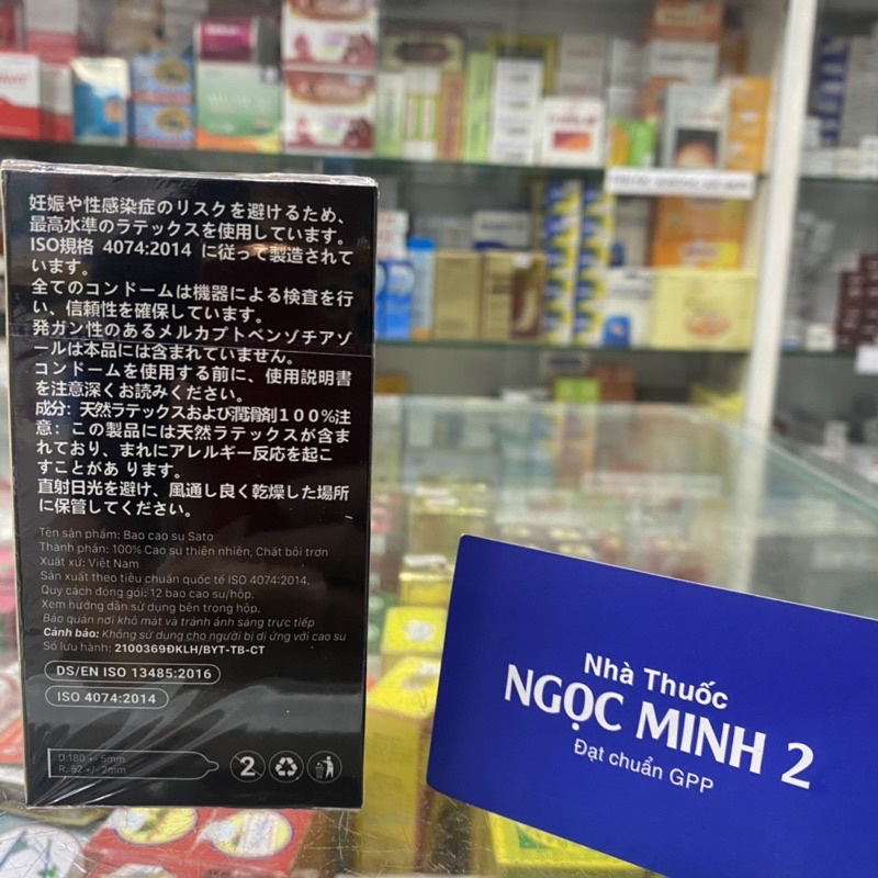 ✅ [Chính Hãng] Bao Cao Su Sato condoms chuẩn Nhật 100% cao su tư nhiên  hộp 12 cái ,3 cái