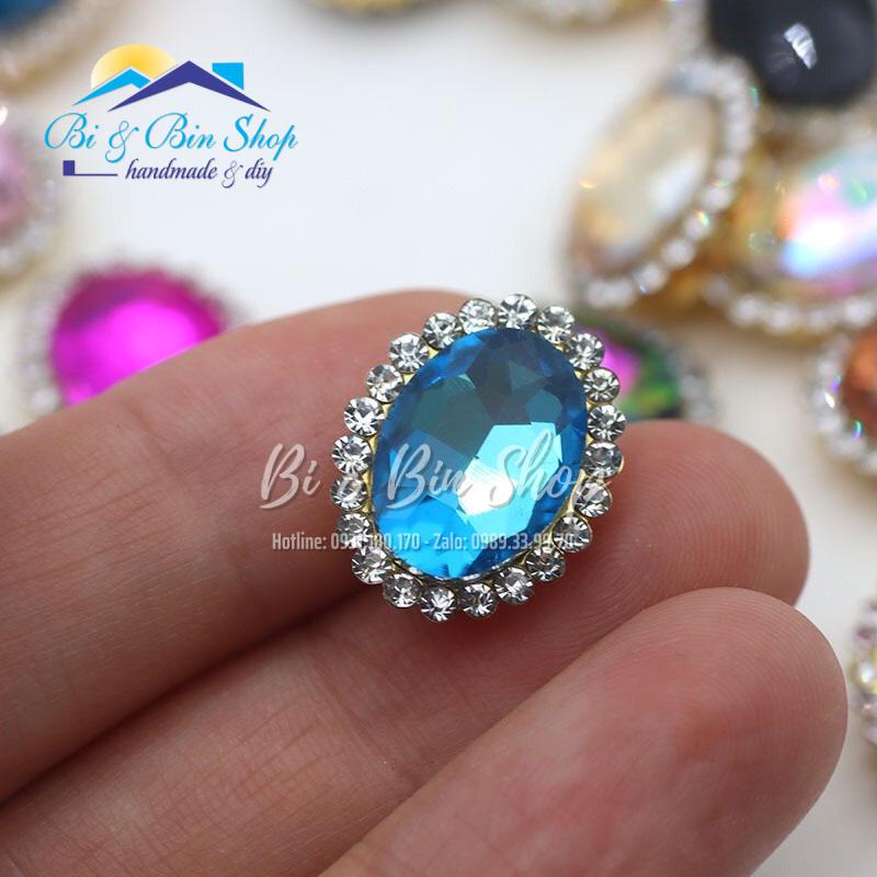 10 Viên Đá Đế Oval Viền Xoàn 10x14mm Đính Kết Trang Phục Thời Trang, Trang Trí Vương Miện - Bi &amp; Bin Shop