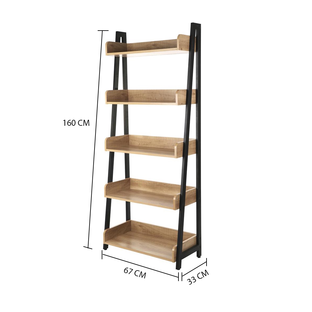 HomeBase FURDINI Bộ kệ 5 tầng MDF khung thép GEBBER Thái Lan W76xH160xD33cm màu gỗ