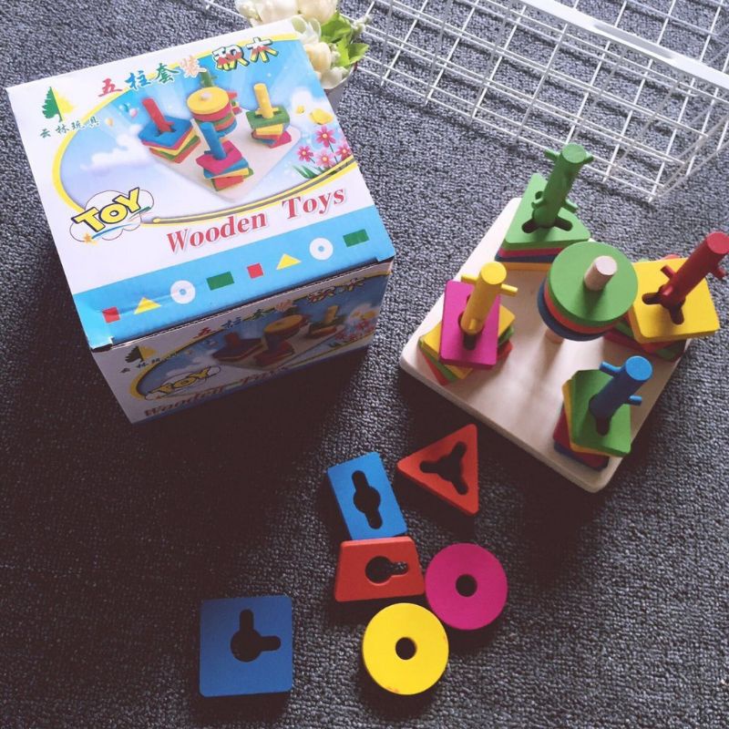 Bộ thả hình luồn cọc 5 trụ đồ chơi gỗ