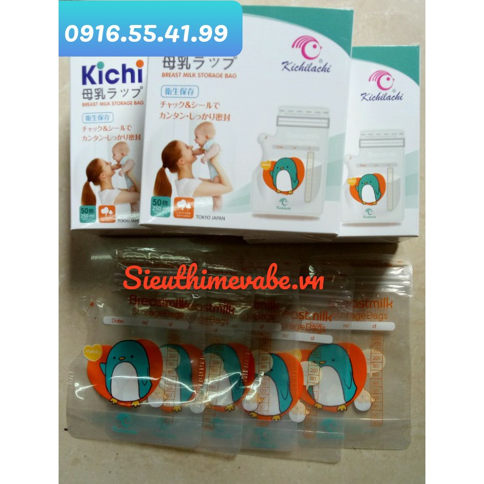 Hộp 50 Túi Trữ Sữa Kichilachi 250ml (Hàng đẹp) Tặng kèm bút ghi thông tin