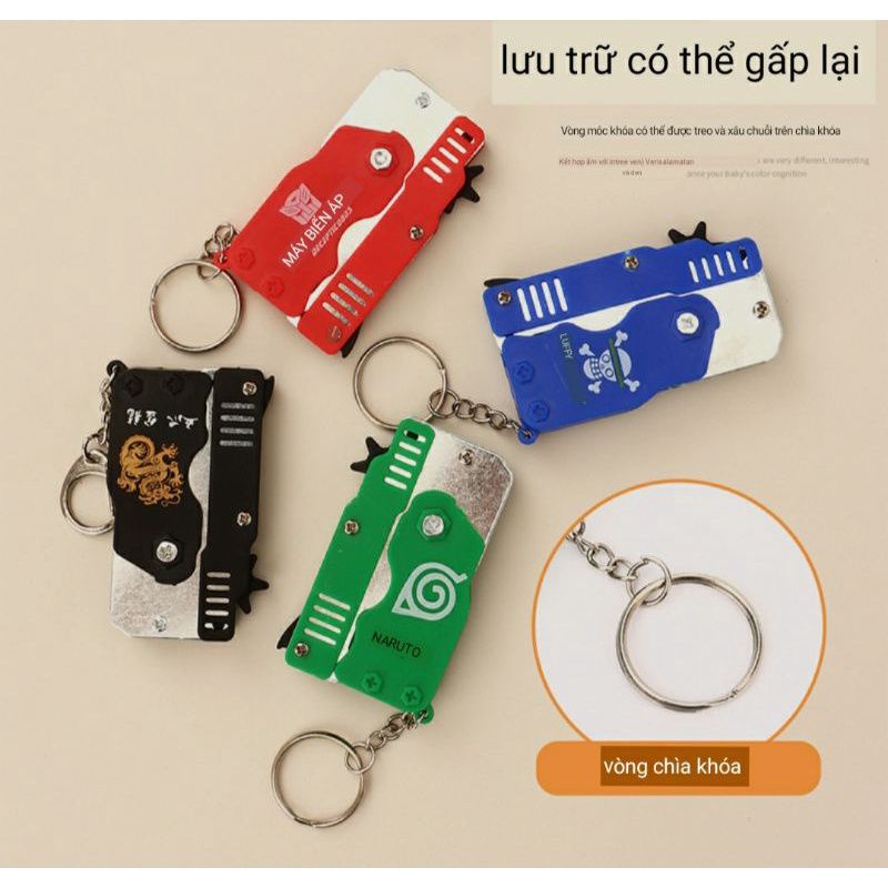 Súng bắn dây thun móc chìa khoá dạng đồ chơi gấp gọn,