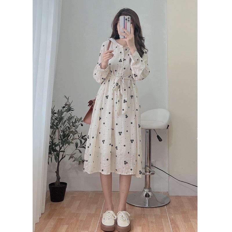 [HÀNG SẴN]VÁY-Đầm cỏ 4 lá may mắn kèm dây thắt eo siêu xinh