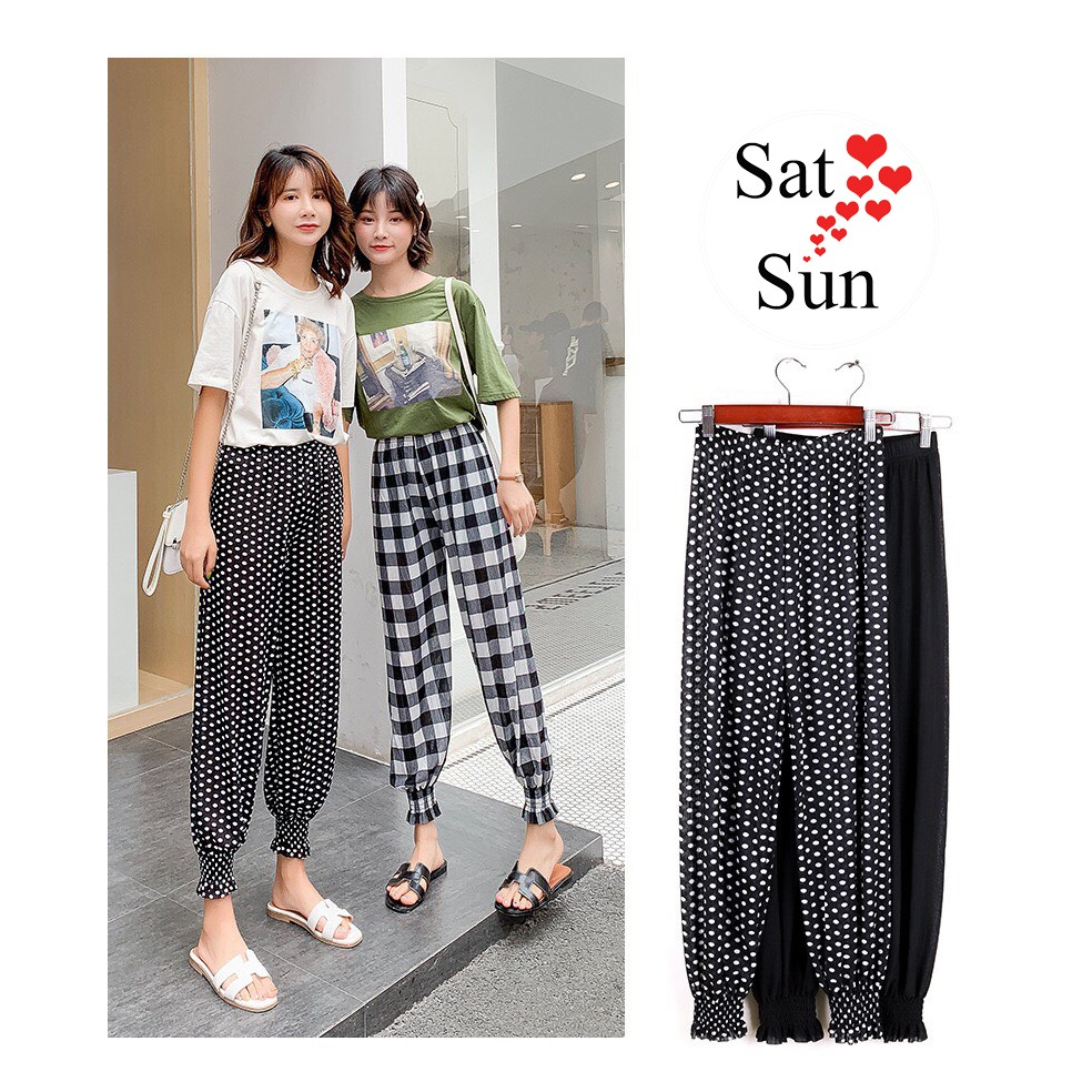 Quần caro nữ ống rộng vải mỏng mềm thời trang  SatSun