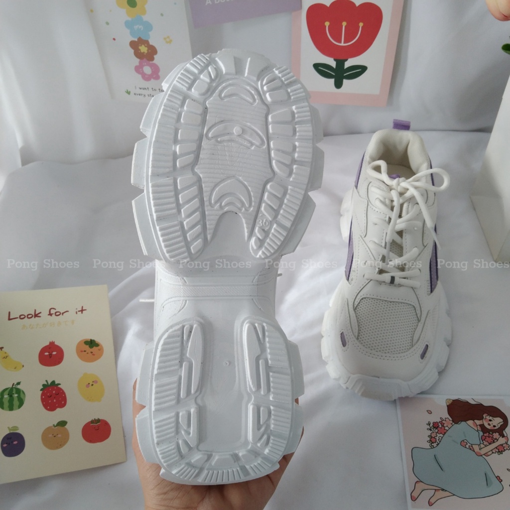 Giày sneaker nữ mùa Hè phong cách Ulzzangs PongShoes màu trắng xám, trắng tím FULL HỘP 1286