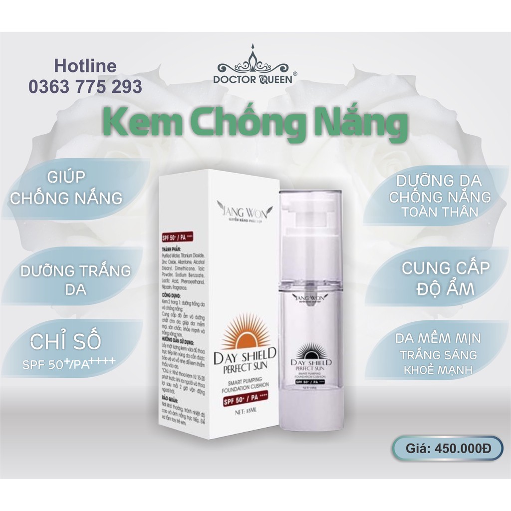 KEM CHỐNG NẮNG DOCTORQUEEN (lên 2-3 tông,ko bết dính,ko bờ,mướt mịn da,có chỉ số chống nắng cao)