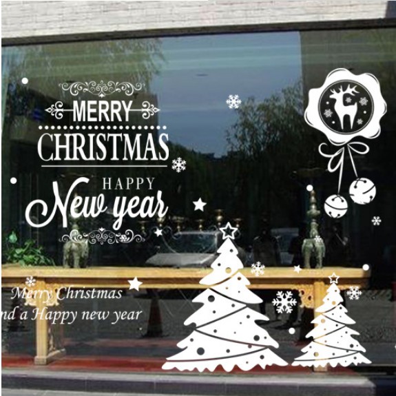 Decal Trang Trí Noel Hít Tĩnh Điện 2 Mặt Không Dơ Kính- Happy New Year and Merry Christmas