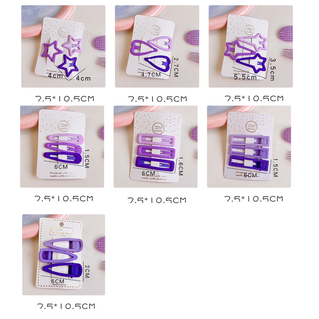 Set 3 Kẹp Tóc Mái Tone Màu Tím Xinh Xắn Cho Nữ